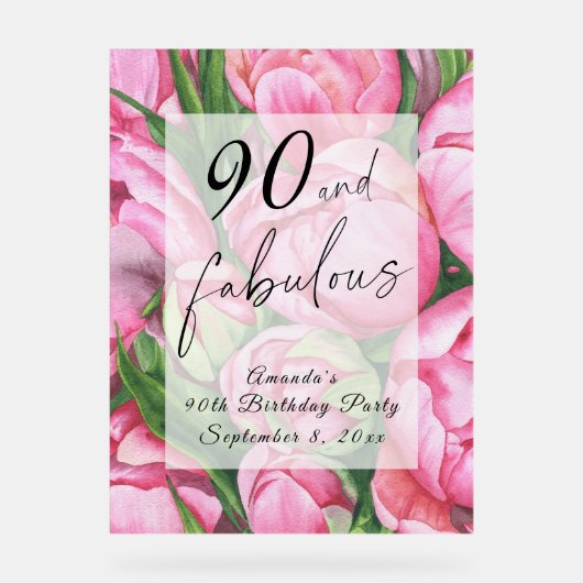 牡丹の花90th誕生日パーティー アクリルサイン (正面)