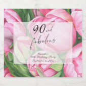 牡丹の花90th誕生日パーティー スパークリングワインラベル (シングルラベル)