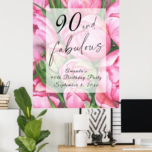 牡丹の花90th誕生日パーティー ポスター (ホームオフィス)