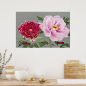 牡丹の花、ピンクと赤の花1939 ポスター (キッチン)