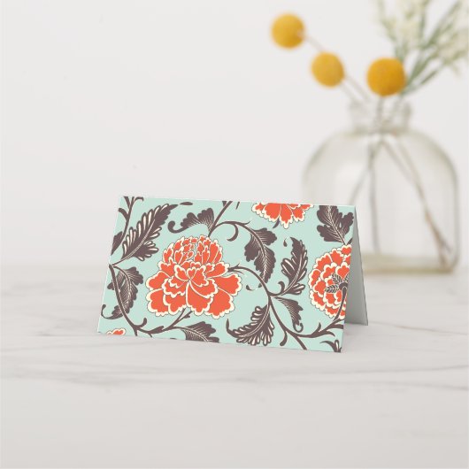 牡丹の薄暗い緑色のシノワズリ プレイスカード (裏面)