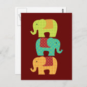 牡丹の赤に花を咲かせた民族象 ポストカード (正面/裏面)