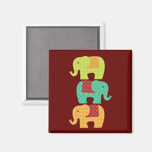 牡丹の赤に花を咲かせた民族象 マグネット (正面/裏面)