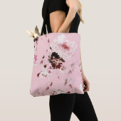 牡丹を含むシームレスな水色ベクトルパターン トートバッグ (クローズアップ)