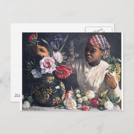 牡丹を持つアフリカ人女性 ポストカード (正面/裏面)