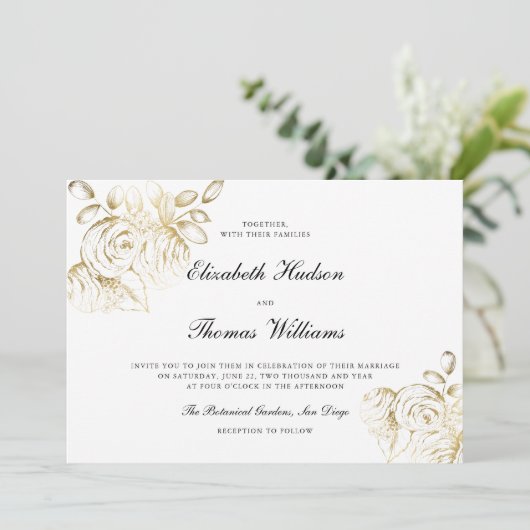 牡丹アートスモダンケックラシックチフェイク金ゴールド結婚ズ 招待状 (スタンド正面)