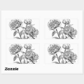 牡丹インクスケッチ 長方形シール (シート)