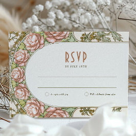 牡丹ウェディングRSVP挿入ヴィンテージアールデコミュシャ 招待状