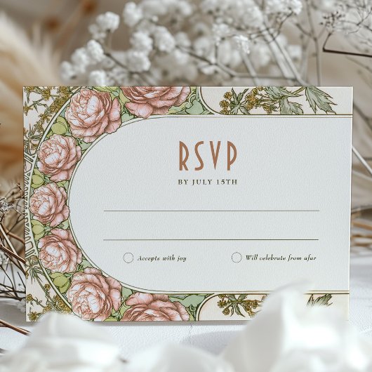 牡丹ウェディングRSVP挿入ヴィンテージアールデコミュシャ 招待状