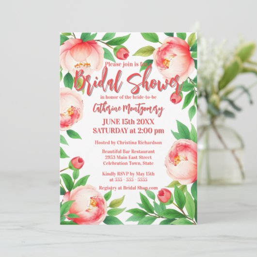 牡丹エレガントと緑のブライダルシャワー 招待状 (スタンド正面)