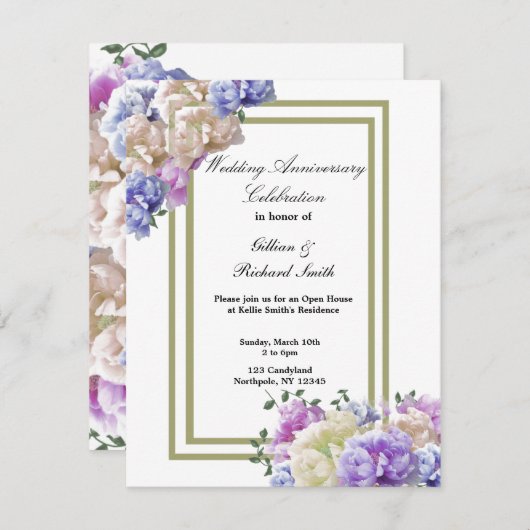 牡丹エレガントの結婚記念日招待状 招待状 (正面/裏面)