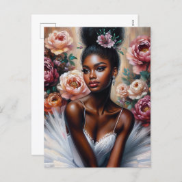 牡丹エレガントの花を持つブラックバレリーナ シーズンポストカード