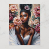 牡丹エレガントの花を持つブラックバレリーナ シーズンポストカード (正面)