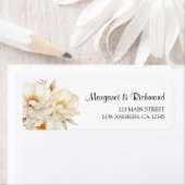 牡丹エレガントアイボリー金ゴールド水色フローラアドレス ラベル (インサイチュ)