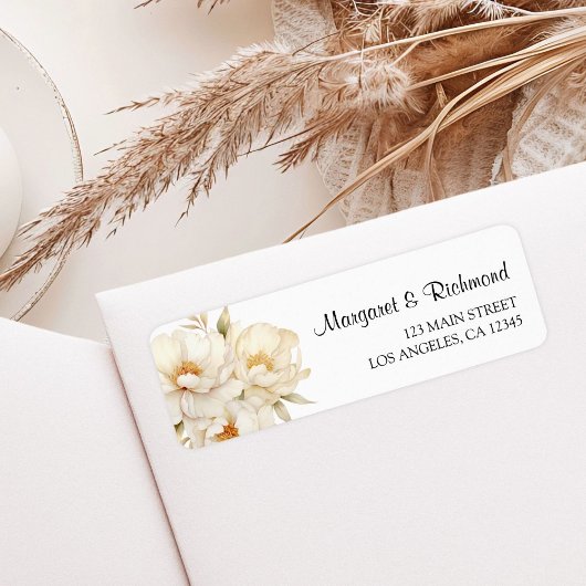 牡丹エレガントアイボリー金ゴールド水色フローラアドレス ラベル