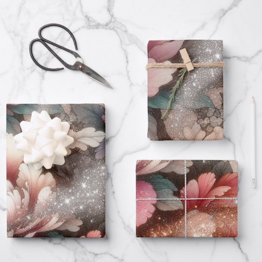 牡丹エレガントフローラグリッターアート ラッピングペーパーシート (正面)