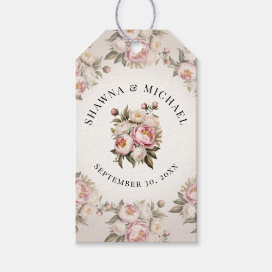 牡丹エレガントフローラピンク結婚ウォーター ギフトタグ (正面)
