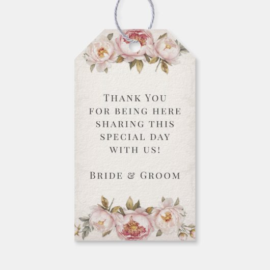 牡丹エレガントフローラピンク結婚ウォーター ギフトタグ (裏面)