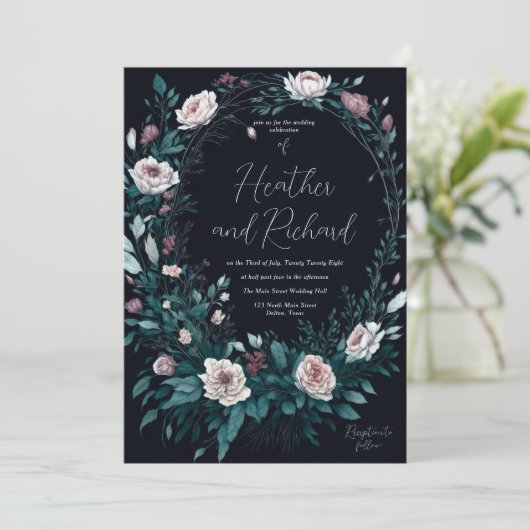牡丹エレガントフローラ葉リース結婚ズ 招待状 (スタンド正面)