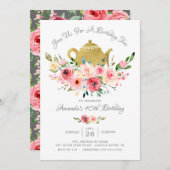 牡丹エレガントフローラ誕生日ティー招待状 招待状 (正面/裏面)