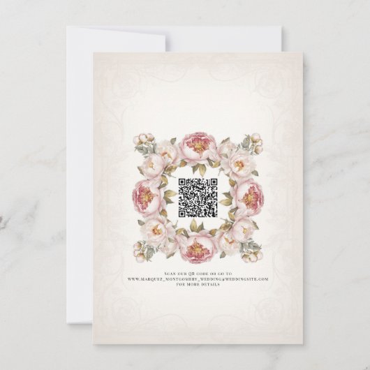 牡丹エレガントフローラ赤面ピンクとアイボリー詳細 招待状 (裏面)