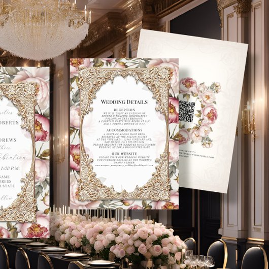 牡丹エレガントフローラ金ゴールドピンクとアイボリー詳細 招待状