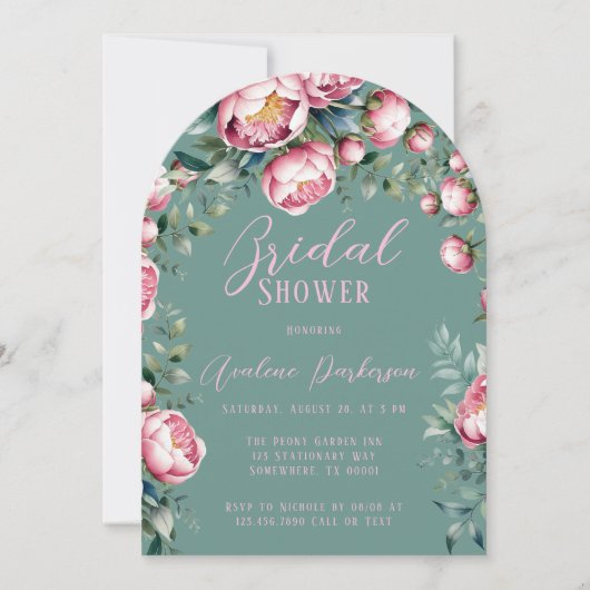 牡丹エレガントブーケ入り水彩ブライダルシャワー 招待状 (正面)