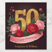 牡丹エレガントブーケ50周年結婚記念 ワインラベル (シングルラベル)