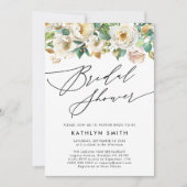 牡丹エレガント植物緑ブライダルシャワー 招待状 (正面)