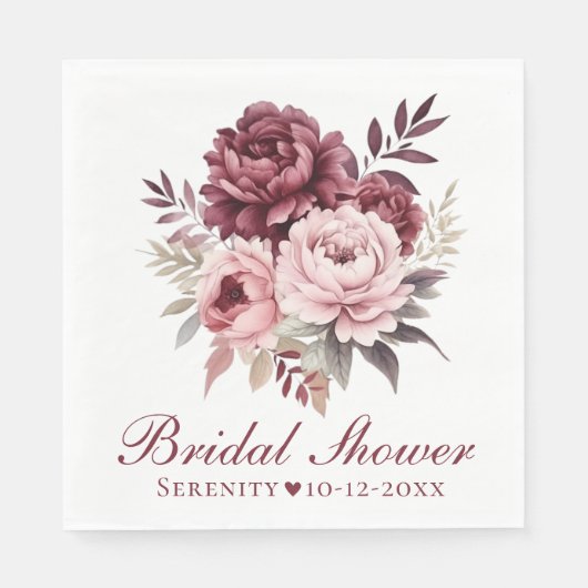 牡丹エレガント水彩牡丹ブライダルシャワー スタンダードランチョンナプキン (正面)