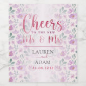 牡丹エレガント水色のワ結婚インラベル ワインラベル (シングルラベル)