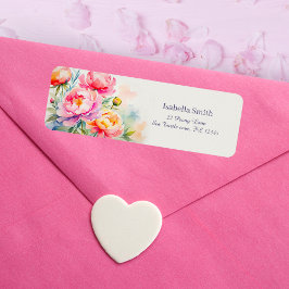 牡丹エレガント水色フローラ差出人住所 ラベル