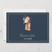 牡丹エレガント灯素朴提灯ネイビーコーラルフローラ 招待状 (裏面)