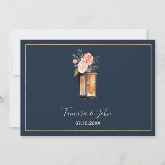 牡丹エレガント灯素朴提灯ネイビーコーラルフローラ 招待状 (裏面)