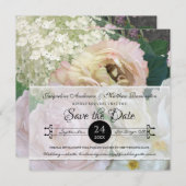 牡丹エレガント紫陽花赤面ピンクローズフローラアート セーブザデート (正面/裏面)