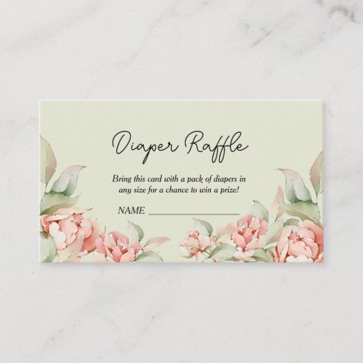 牡丹エレガント緑の赤ちゃんシャワーおむつラッフル エンクロージャーカード (正面)