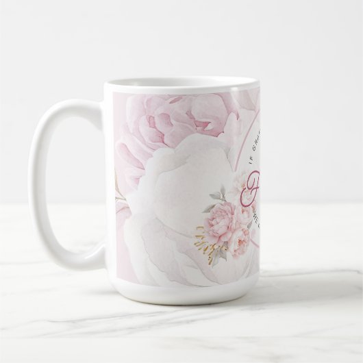 牡丹エレガント花祖父母お迎えしよう コーヒーマグカップ (左)