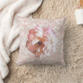 牡丹オンピーチフェイクーピンクレース クッション (ブランケット)
