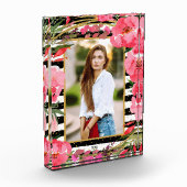 牡丹オン白黒ストライプ金ゴールドドットカスタム フォトブロック (左)