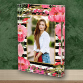 牡丹オン白黒ストライプ金ゴールドドットカスタム フォトブロック