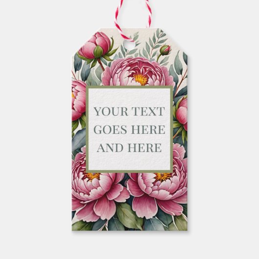牡丹カスタムピンク水色の花バラギフトラベル ギフトタグ (正面)