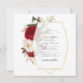 牡丹カラフルブーケ金ゴールドフレ結婚ーム 招待状 (正面)