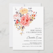 牡丹ガーデンエレガントフローラ任意の年齢大人誕生日 招待状 (正面)