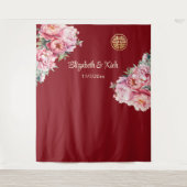 牡丹クリーム中国の結婚の歓迎 タペストリー (正面)