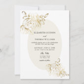 牡丹スケッチフェイク金ゴールドクラシックフローラフレ結婚ーム 招待状 (正面)