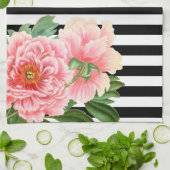 牡丹ストライプ黒 キッチンタオル (折り畳み)