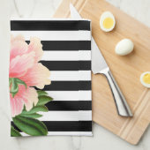 牡丹ストライプ黒 キッチンタオル (四つ折り)