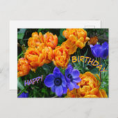 牡丹チューリップ&アネモネスハッピーバースデーはがき ポストカード (正面/裏面)
