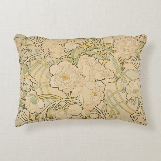 牡丹バイアルフォンスミュシャ、ヴィンテージアールヌーボー アクセントクッション (正面)