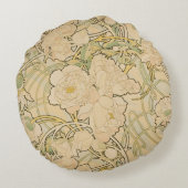 牡丹バイアルフォンスミュシャ、ヴィンテージアールヌーボー ラウンドクッション (裏面)
